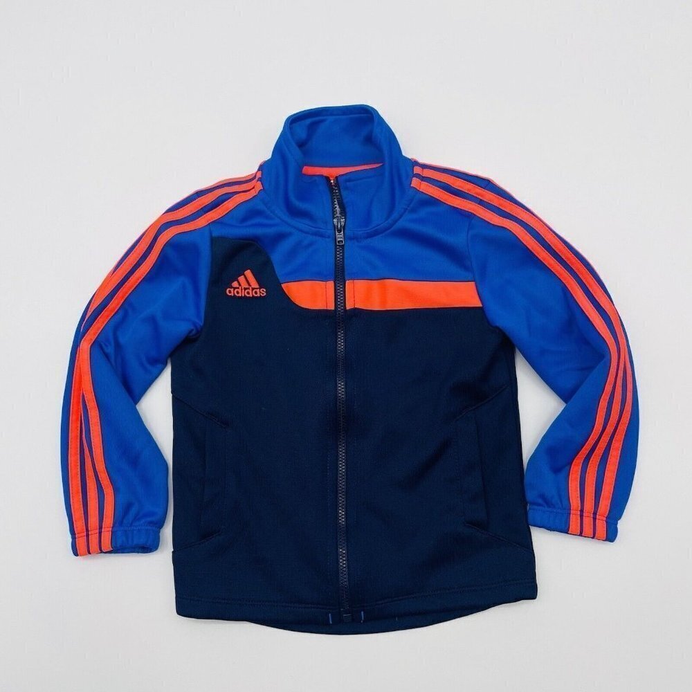 Adidas Toddler Boys 24 Months Front Zippered Warm Up Jacket Blue Orange 2044